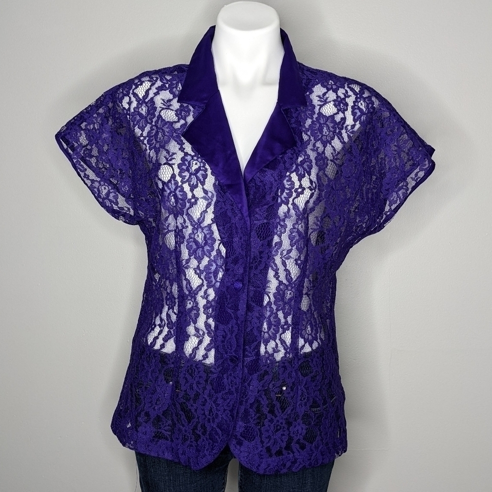 NWT Vintage Deadstock Victoria's Secret Gold Label purple lace top M